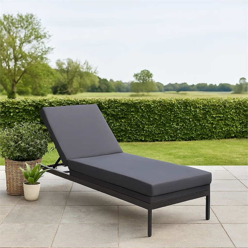Benjara Brody Outdoor Cushion for Chaise Lounger- Dark Gray- Foam- 76 Inch