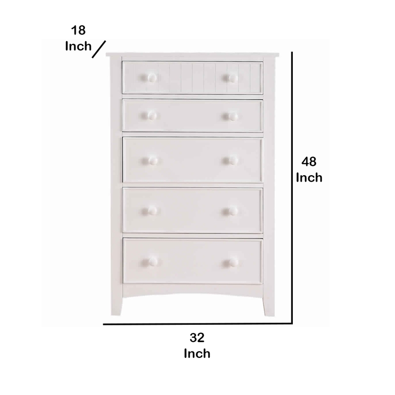 Benjara Wooden Chest With 5 Drawer Storage- White