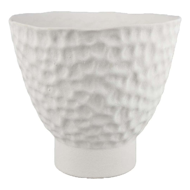 Benjara Decorative Bowl Shaped Planter- Hammered White Ceramic 12 Inch