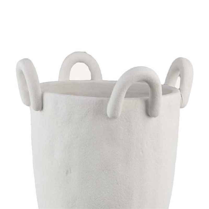 Benjara Fiji Accent Planter w Loop Handles- Pedestal White Ceramic 16 Inch