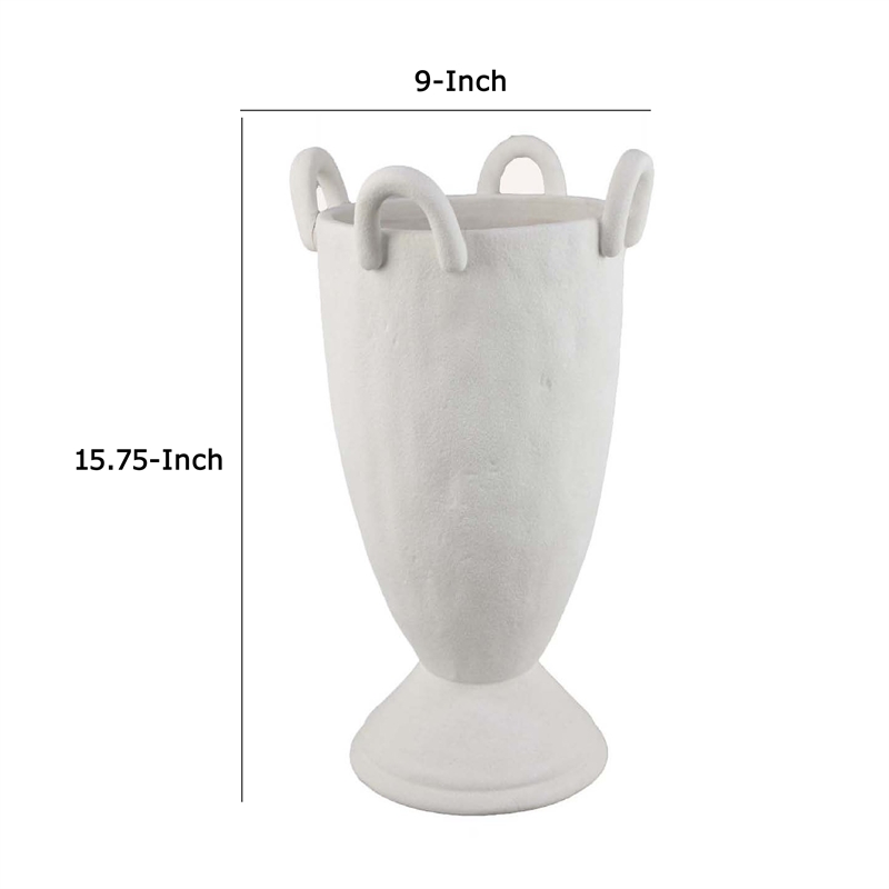 Benjara Fiji Accent Planter w Loop Handles- Pedestal White Ceramic 16 Inch
