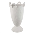 Benjara Fiji Accent Planter w Loop Handles- Pedestal White Ceramic 16 Inch