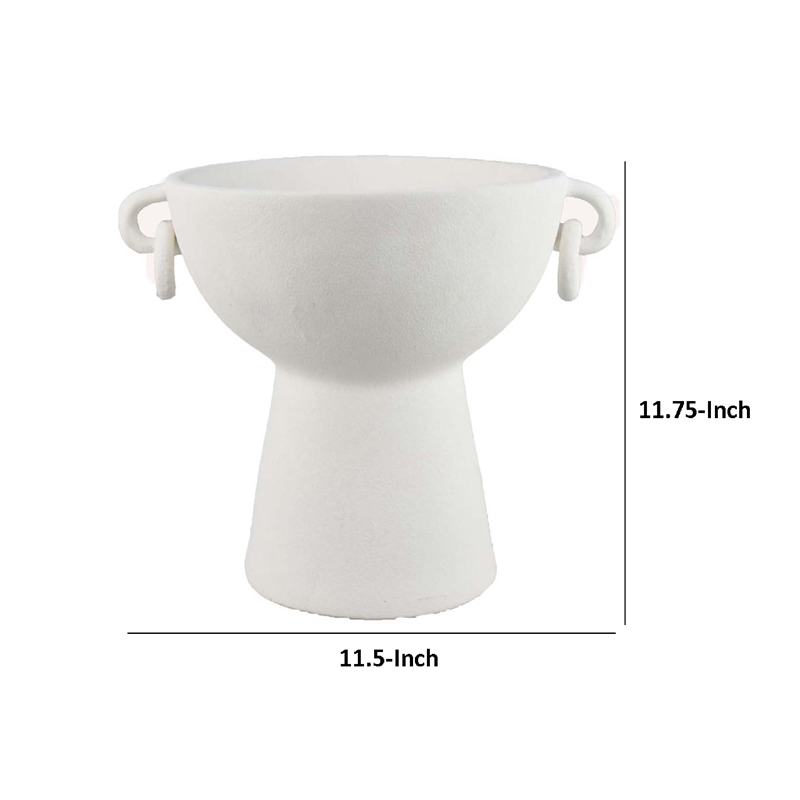 Benjara Decorative Bowl Planter- 2 Round Handles- Modern White Ceramic 14 Inch