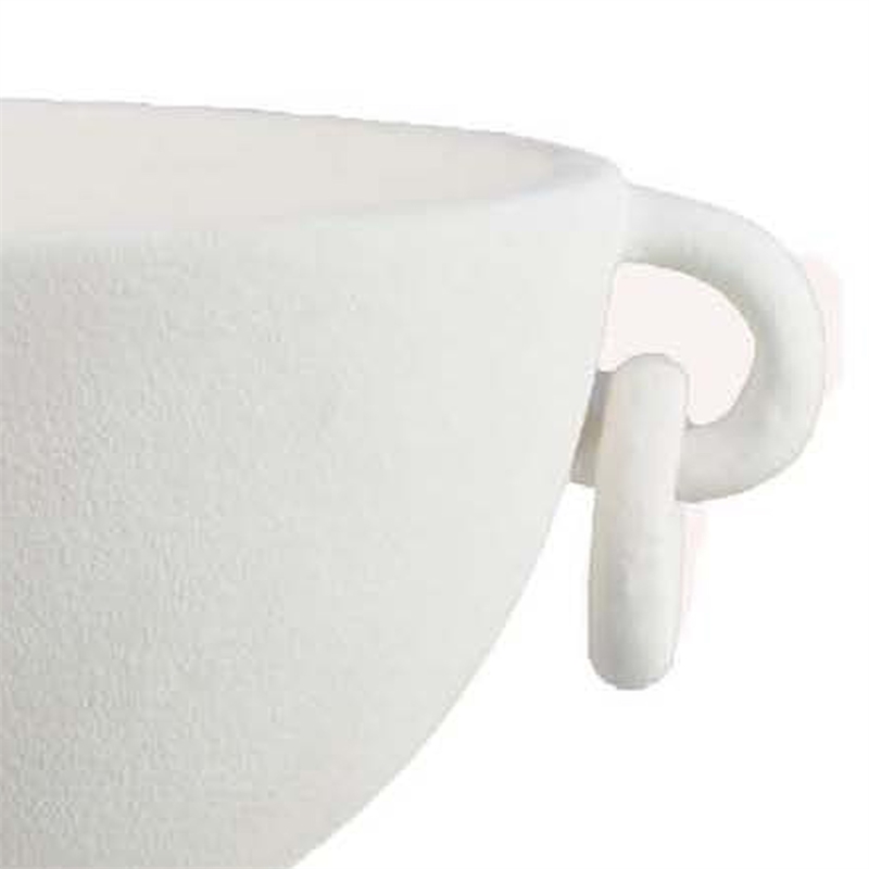Benjara Decorative Bowl Planter- 2 Round Handles- Modern White Ceramic 14 Inch