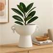 Benjara Decorative Bowl Planter- 2 Round Handles- Modern White Ceramic 14 Inch