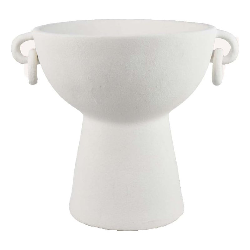 Benjara Decorative Bowl Planter- 2 Round Handles- Modern White Ceramic 14 Inch