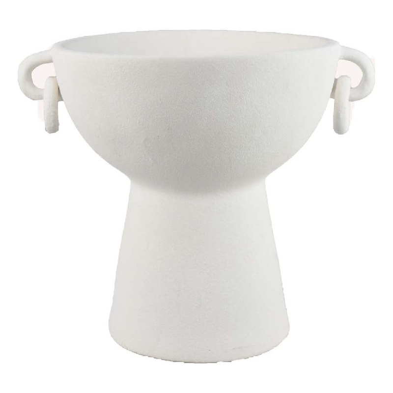 Benjara Decorative Bowl Planter- 2 Round Handles- Modern White Ceramic 14 Inch