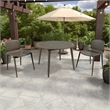 Benjara Ambre Patio Dining Table- Round Slatted Oak Brown Acacia Wood 47 Inch