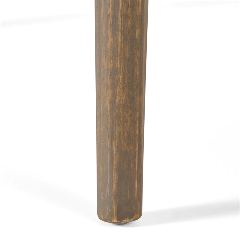 Benjara Ambre Patio Dining Table- Round Slatted Oak Brown Acacia Wood 47 Inch