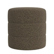 Benjara Sem Round Accent Ottoman- Dark Brown Channel Stitched Boucle 18 Inch
