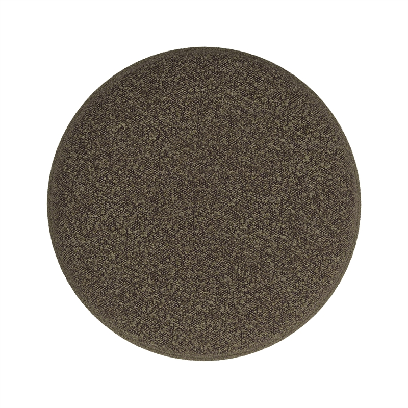 Benjara Sem Round Accent Ottoman- Dark Brown Channel Stitched Boucle 18 Inch