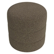Benjara Sem Round Accent Ottoman- Dark Brown Channel Stitched Boucle 18 Inch