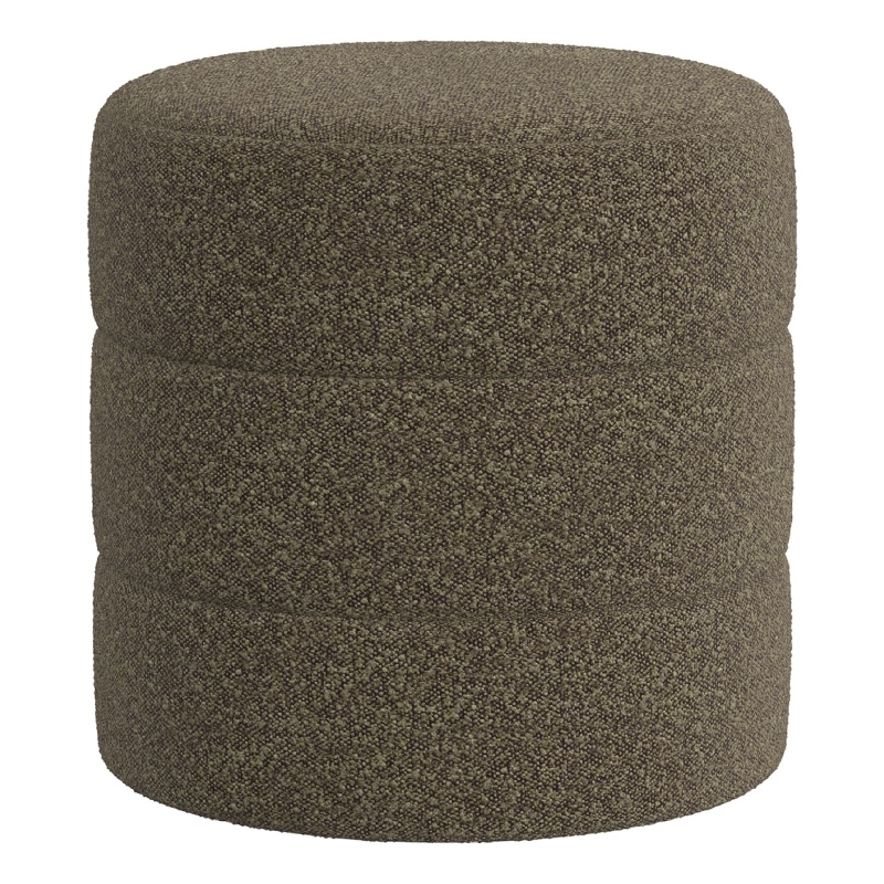 Benjara Sem Round Accent Ottoman- Dark Brown Channel Stitched Boucle 18 Inch
