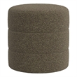Benjara Sem Round Accent Ottoman- Dark Brown Channel Stitched Boucle 18 Inch