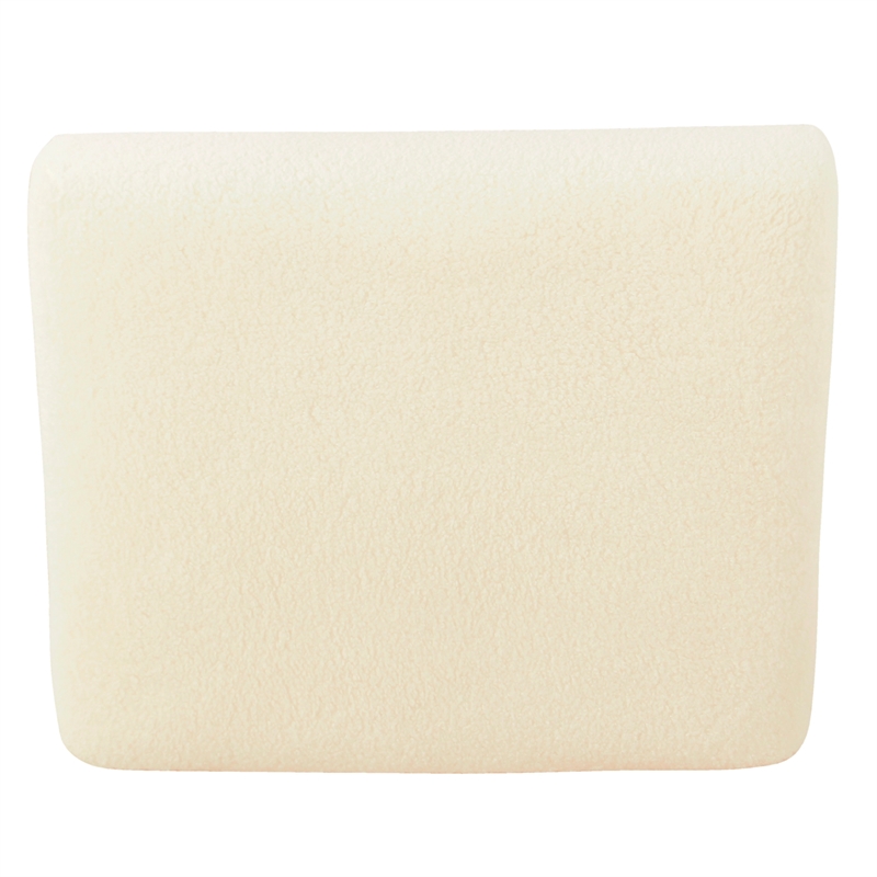 Benjara Zac Square Ottoman Footstool- Black- Cream Faux Sheepskin 19 Inch