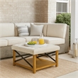 Benjara Ottoman with Open Storage- Wood Legs- Cream Tufted Microfiber 30 Inch