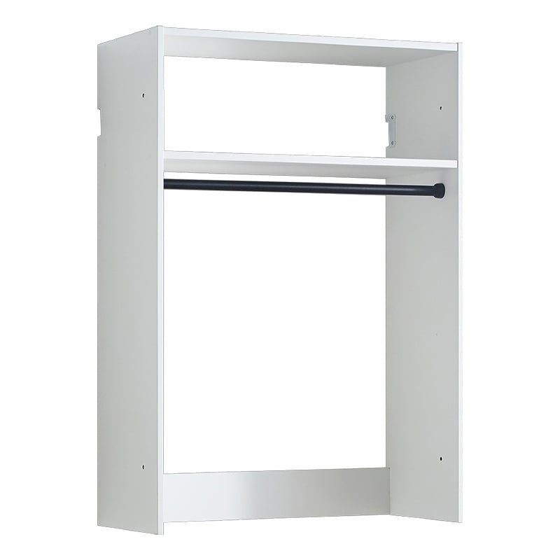 Benjara Vedz Wall Mount Walk in Closet- 1 Shelf w Hanging Rod- White Melamine