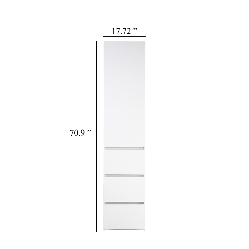 Benjara Ely Slim Closet Cabinet- 3 Drawers- 71 Inch- White Melamine and Wood