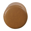 Benjara Sem Round Accent Ottoman- Brown Channel Tufted Faux Leather 18 Inch