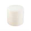 Benjara Sem Round Accent Ottoman- Cream White Chanel Stitched Boucle 18 Inch