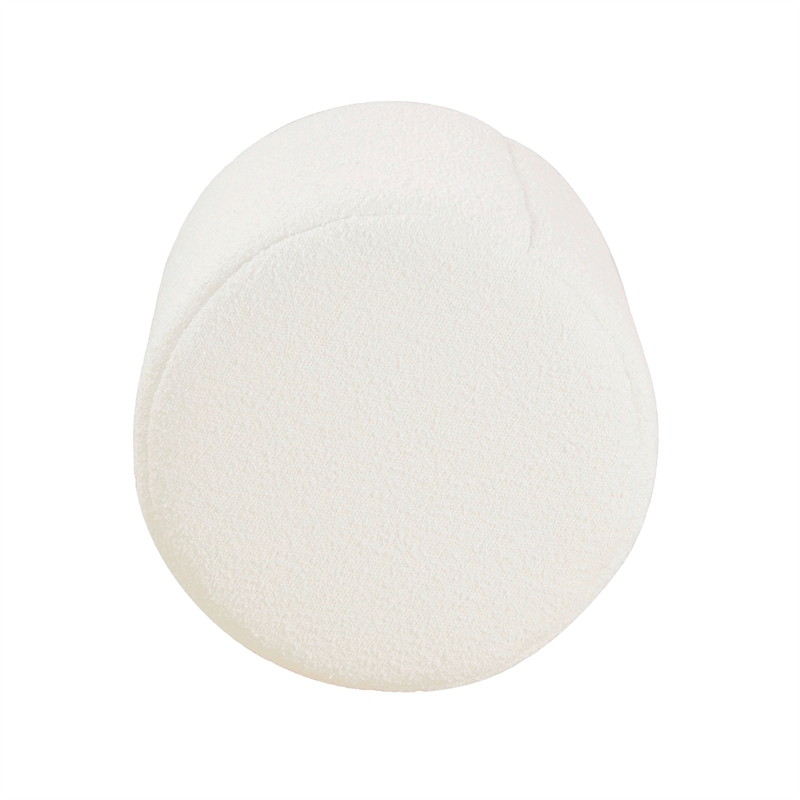 Benjara Sem Round Accent Ottoman- Cream White Chanel Stitched Boucle 18 Inch