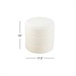 Benjara Sem Round Accent Ottoman- Cream White Chanel Stitched Boucle 18 Inch