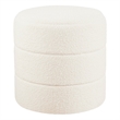 Benjara Sem Round Accent Ottoman- Cream White Chanel Stitched Boucle 18 Inch