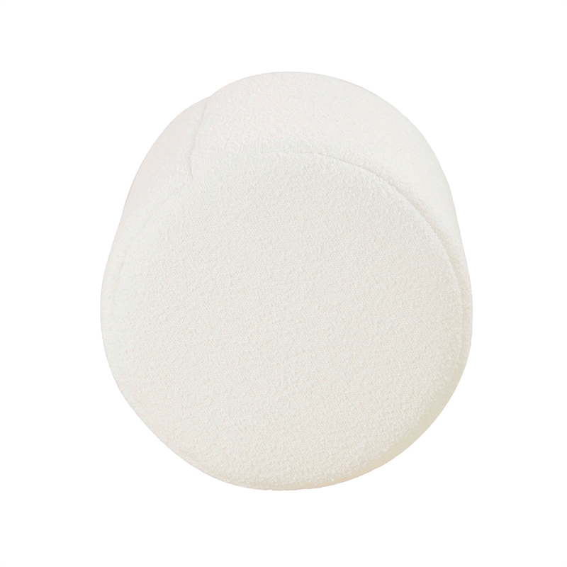 Benjara Sem Round Accent Ottoman- Cream White Chanel Stitched Boucle 18 Inch