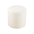Benjara Sem Round Accent Ottoman- Cream White Chanel Stitched Boucle 18 Inch
