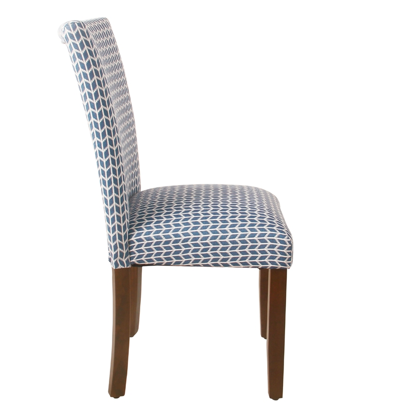 Benjara Jax Parsons Dining Chair Set of 2- Blue Geometric Print Polyester