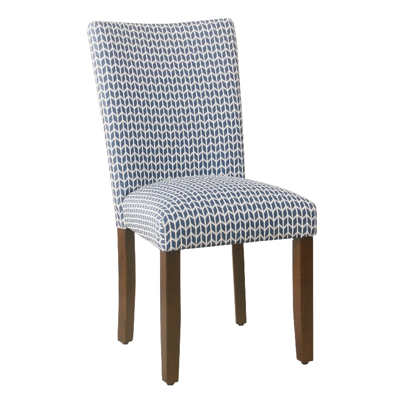 Benjara Jax Parsons Dining Chair Set of 2- Blue Geometric Print Polyester