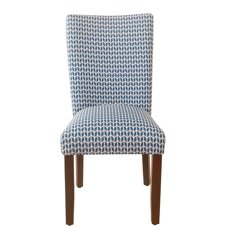 Benjara Jax Parsons Dining Chair Set of 2- Blue Geometric Print Polyester