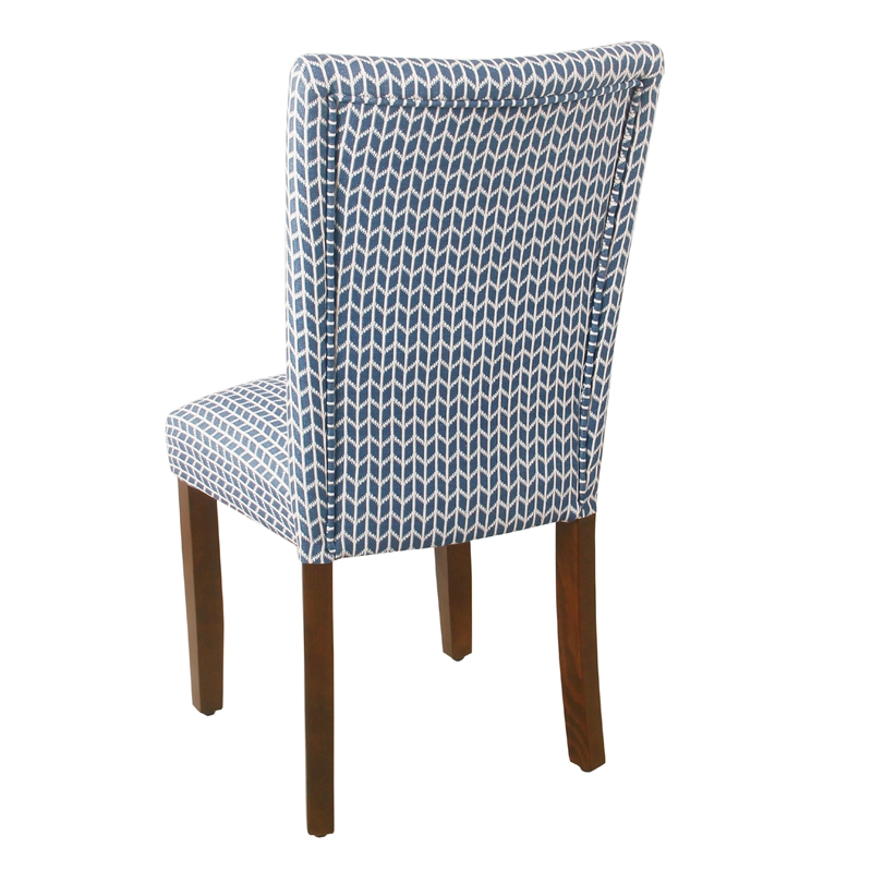 Benjara Jax Parsons Dining Chair Set of 2- Blue Geometric Print Polyester