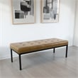 Benjara Alp Bench- Black Open Metal Frame- Brown Tufted Faux Leather 54 Inch
