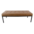 Benjara Alp Bench- Black Open Metal Frame- Brown Tufted Faux Leather 54 Inch