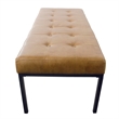 Benjara Alp Bench- Black Open Metal Frame- Brown Tufted Faux Leather 54 Inch