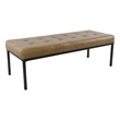 Benjara Alp Bench- Black Open Metal Frame- Brown Tufted Faux Leather 54 Inch