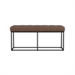 Benjara Kai Bench- Open Metal Frame- Brown Channel Stitch Faux Leather 43 Inch