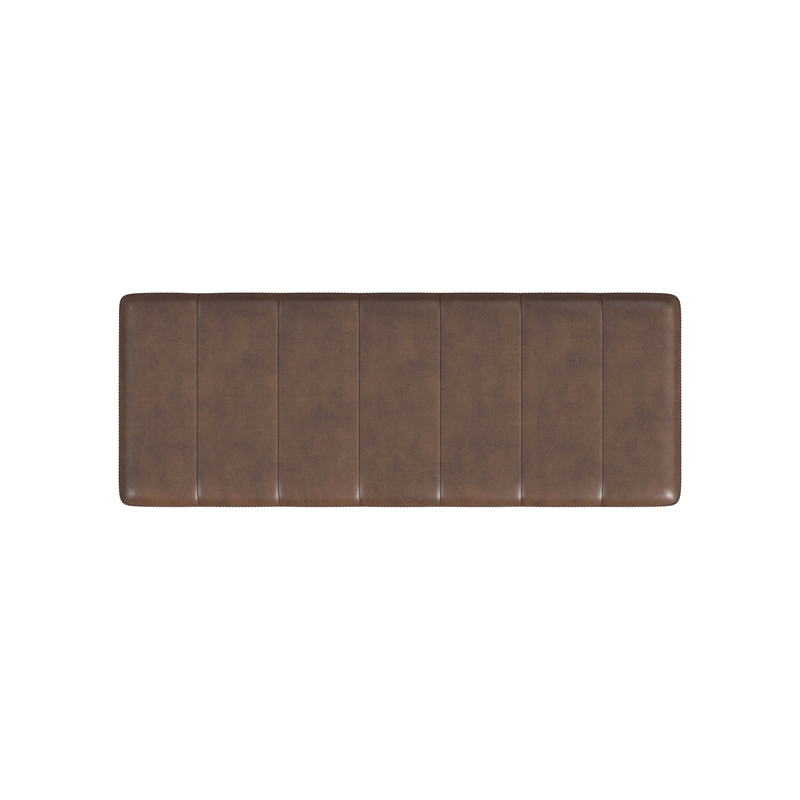 Benjara Kai Bench- Open Metal Frame- Brown Channel Stitch Faux Leather 43 Inch