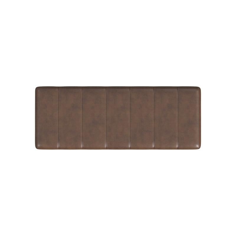 Benjara Kai Bench- Open Metal Frame- Brown Channel Stitch Faux Leather 43 Inch