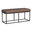 Benjara Kai Bench- Open Metal Frame- Brown Channel Stitch Faux Leather 43 Inch