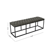 Benjara Ali Ottoman Bench- Open Metal Frame- Gray Tufted Faux Leather 52 Inch