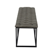Benjara Ali Ottoman Bench- Open Metal Frame- Gray Tufted Faux Leather 52 Inch