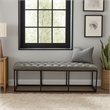 Benjara Ali Ottoman Bench- Open Metal Frame- Gray Tufted Faux Leather 52 Inch