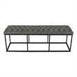 Benjara Ali Ottoman Bench- Open Metal Frame- Gray Tufted Faux Leather 52 Inch