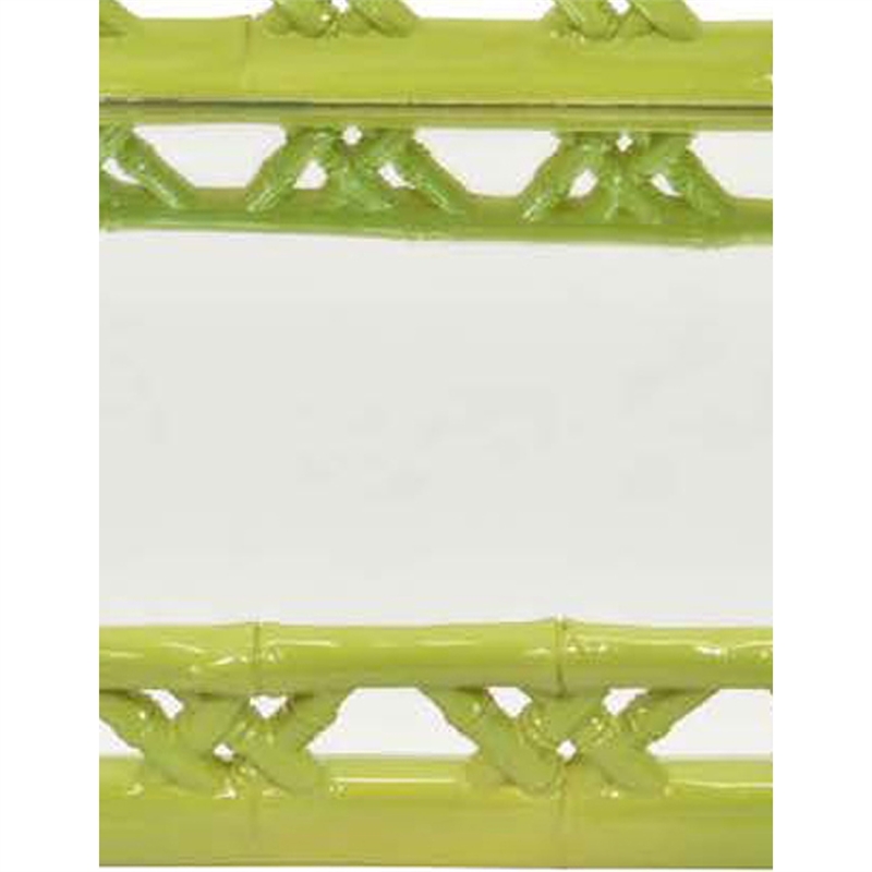 Benjara Aeny Accessory Tray with Mirror- 20 Inch- Bamboo Look Lime Green Resin