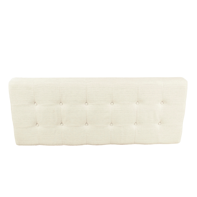 Benjara Alp Bench- Black Open Metal Frame- Cream Woven Tufted Fabric 54 Inch