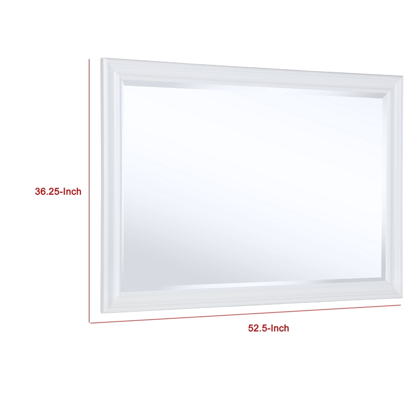 Benjara Heo Dresser Mirror- Landscape White Wood Frame- Beveled Glass- 36 Inch