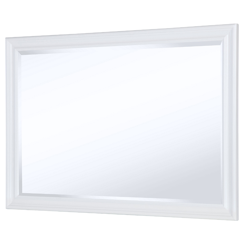 Benjara Heo Dresser Mirror- Landscape White Wood Frame- Beveled Glass- 36 Inch