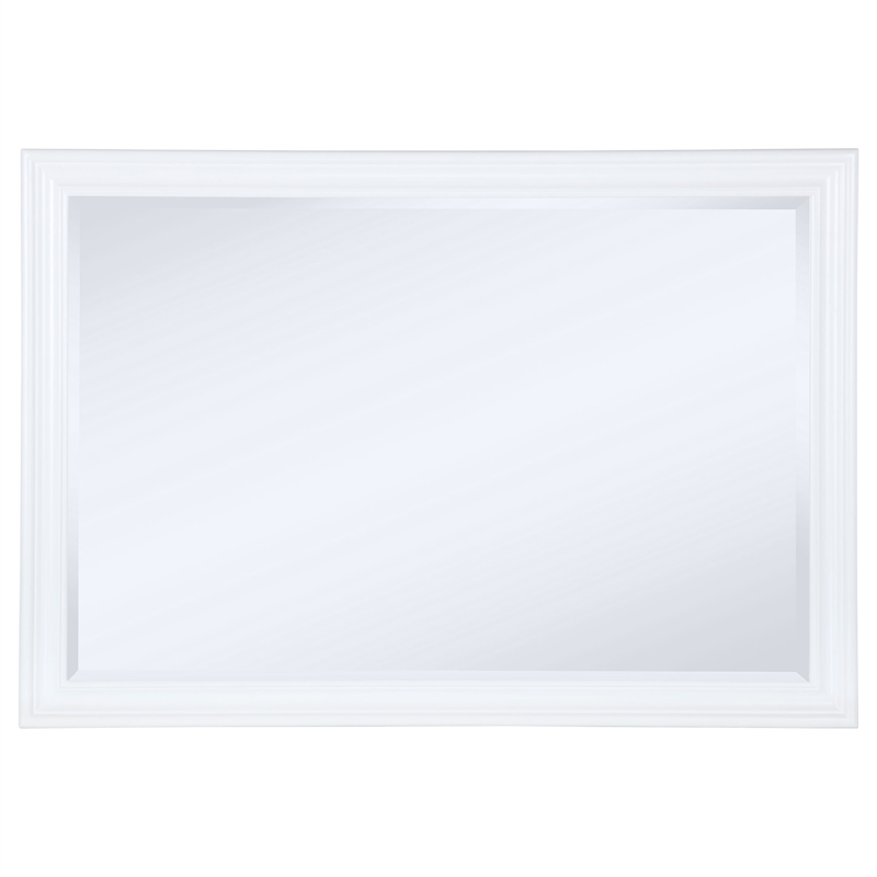 Benjara Heo Dresser Mirror- Landscape White Wood Frame- Beveled Glass- 36 Inch
